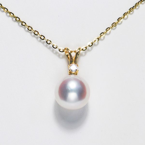 

akoya sea pearl necklace pendant 18k gold chain women's simple jewelry gift, White