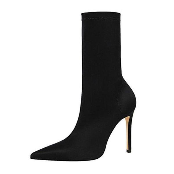 

boots 2021 winter fashion women beige pointed toe elastic ankle heels shoes autumn female socks, Black