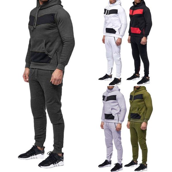 

men tracksuit sets sports suit set outwear sweat hooded front pocket hoodies + long jogger pants sweatpant plus size, Gray