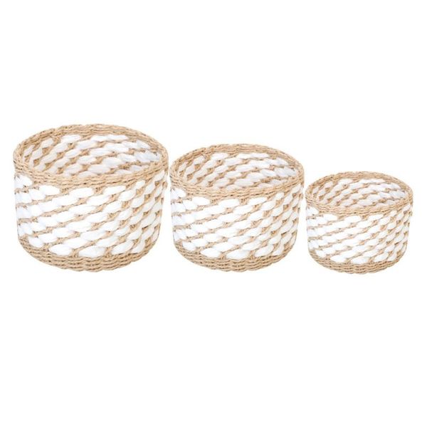

storage baskets 3pcs woven basket snack holder sundries (khaki)
