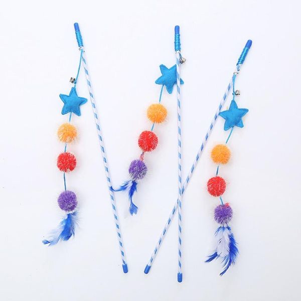 

cat toys household interactive toy stick feather wand with small bell cage colorful fishing rod teaser entertainment