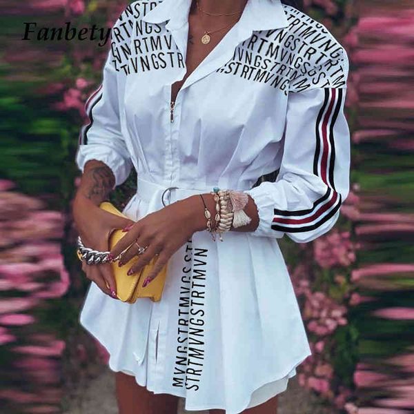 

office lady fashion turn-down collar shirt dress elegant long sleeve letter print party dress autumn zipper mini dress vestidos x0521, Black;gray