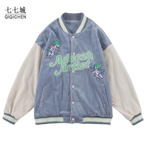 

men's jackets embroidery baseball jacket men corduroy harajuku patchwork bomber fashion coats streetwear windbreaker college, Black;brown