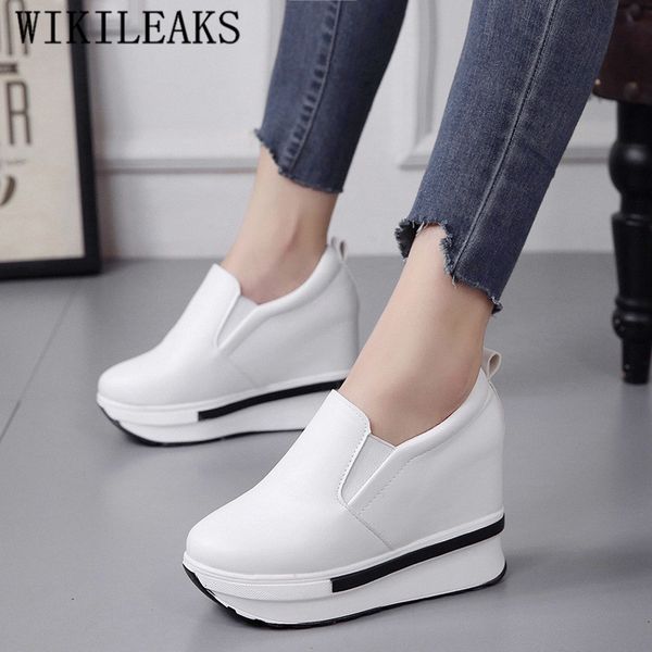 

brand ladies height increasing shoes woman platform sneakers women shoes leather casual shoes slip on loafers zapatos de mujer, Black