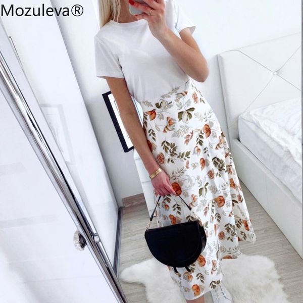 

mozuleva spring summer high waist chiffon women midi skirts casual floral print female skirt maxi beach tutu skirt femme 210309, Black