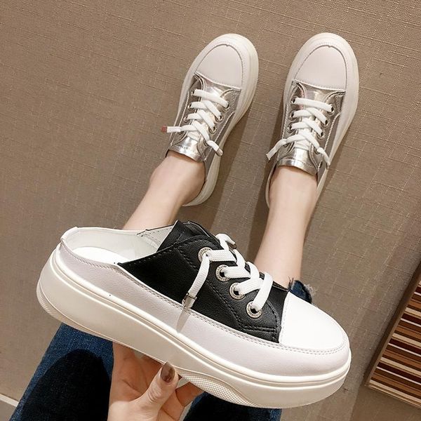 

slippers girls cross-tied creepers color block ladies closed toe flipflops glisten silver pantofole donna college style footwear, Black