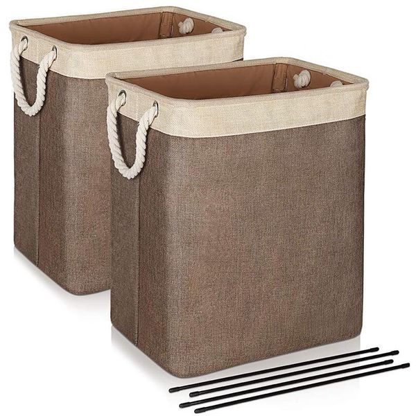 

laundry baskets with handles, 2 pack collapsible linen laundry hampers built-in lining with detachable brackets well
