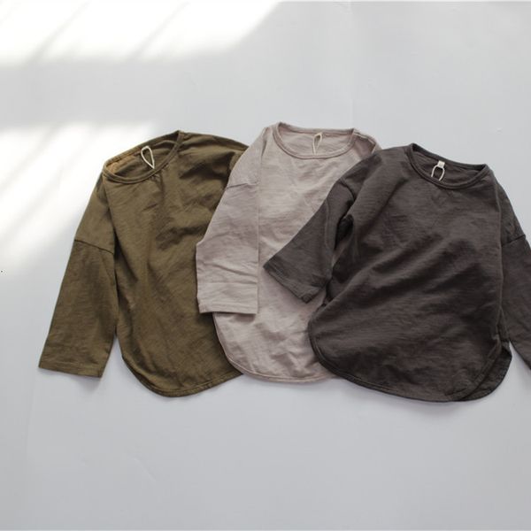 

hanbanwa 2021 split spring long children's round neck t-shirt, Black;white