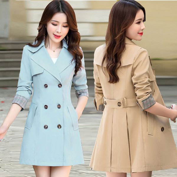 

women new slim slimming windbreaker double-breasted fashion spring and autumn temperament jacket tide large size mymu, Tan;black