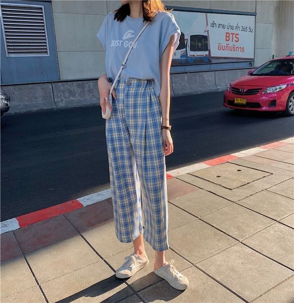 

2021 summer europe and united states new fashion haren for loose women versatile chess casual pants 2a4t, Black;white