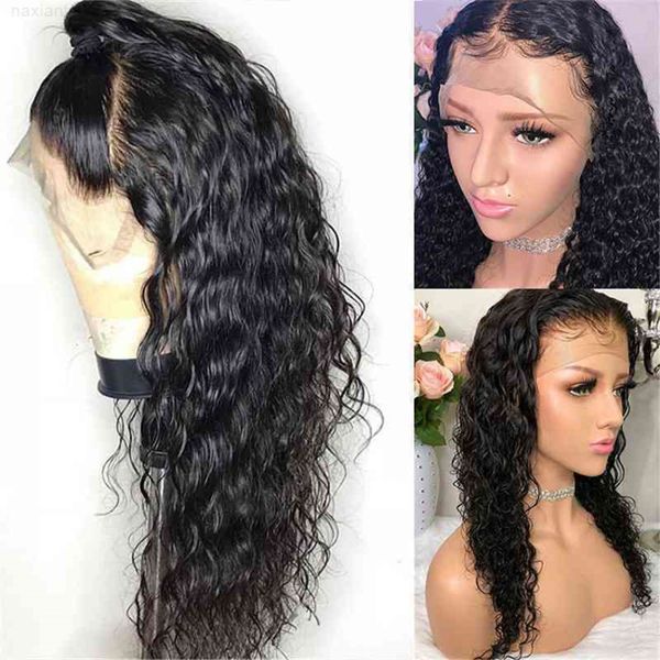 

brazilian hu hair wigs water wave lace frontal wig, Black