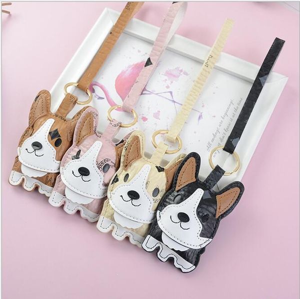 

2021 designer cartoon animal small dog key chain accessories key ring pu leather letter pattern car keychain jewelry gifts no box, Slivery;golden