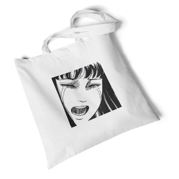 

shopping bags focal20 streetwear character print white canvas bag storage foldable large travel shoulder reusable original handbag