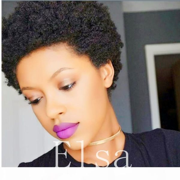 

short bob lace front pixie cut wigs human hair wig kinky curly human hair wigs for women machine made non lace bob wig, Black;brown