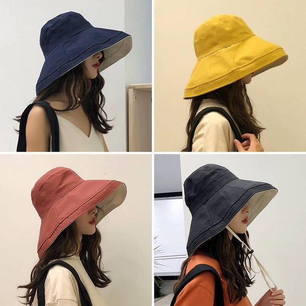 

bucket hat double sided fisherman's summer travel sunshade spring sun basin cloth beach hat girl, Blue;gray