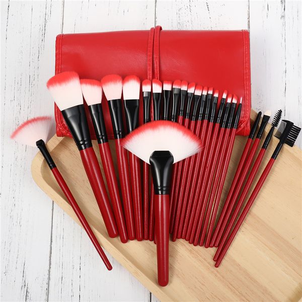 

24pcs foundation makeup brushes set wood kit with pu bag packing in 6 colors dhl ing