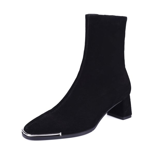 

2021 autumn blakc suede ankle boots for women hidden 5cm increase heel short boots comfortable winter shoes woman botas mujer, Black