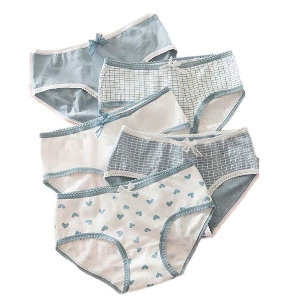 

women's panties cotton cute plaid bow mid-rise girls students young women underwear female briefs 5pcs/set, Black;pink