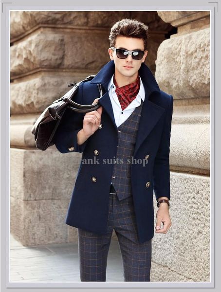 

men's wool & blends 2021 custom made high-grade fashion men coat double breasted mens pea slim fit, Black