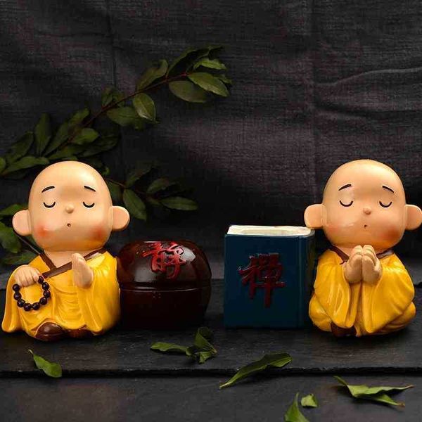 

cute little monk deskornament resin multifunctional barrel pen holder