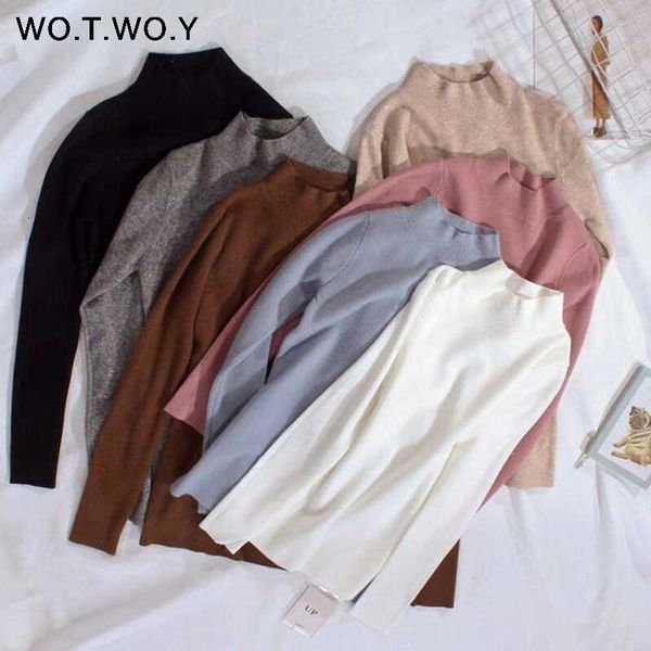 

wotwoy cashmere knitted women sweater pullovers turtleneck autumn winter basic women sweaters korean style slim fit black sh190817, White;black