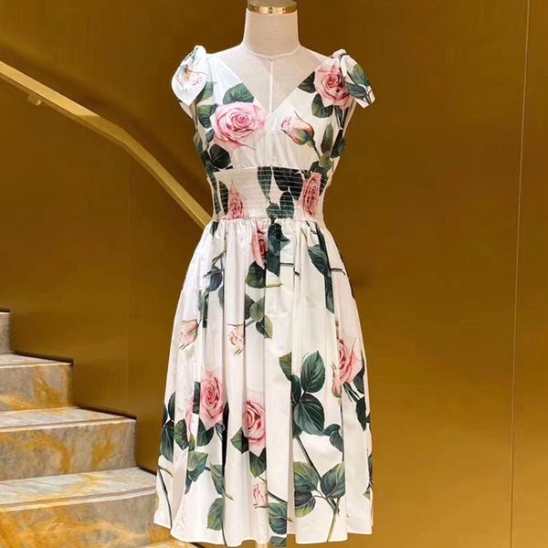 

2021 new summer fashion elegant floral printed midi party v-neck sleeveless runway women s1rq, Black;gray