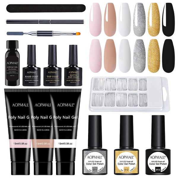 

nail art kits nude 3 color gel polish set 13pcs manicure starter poly extension kit for nails charms suplies