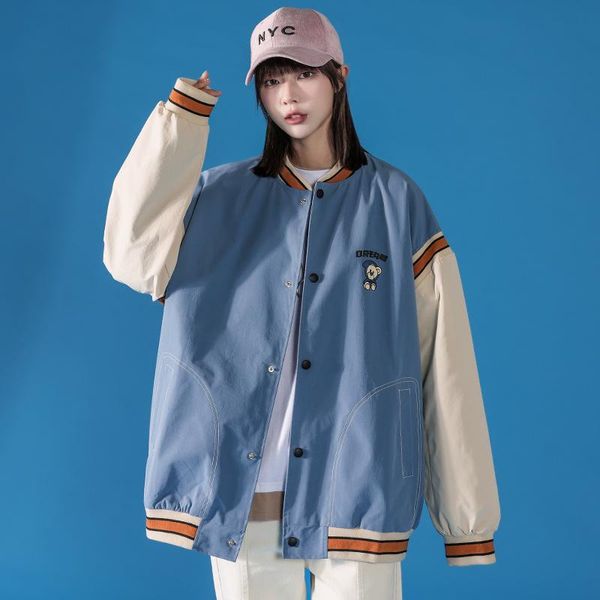 

women's jackets little bear coat spring and autumn versatile bf style loose baseball suit 2021 student jacket, Black;brown