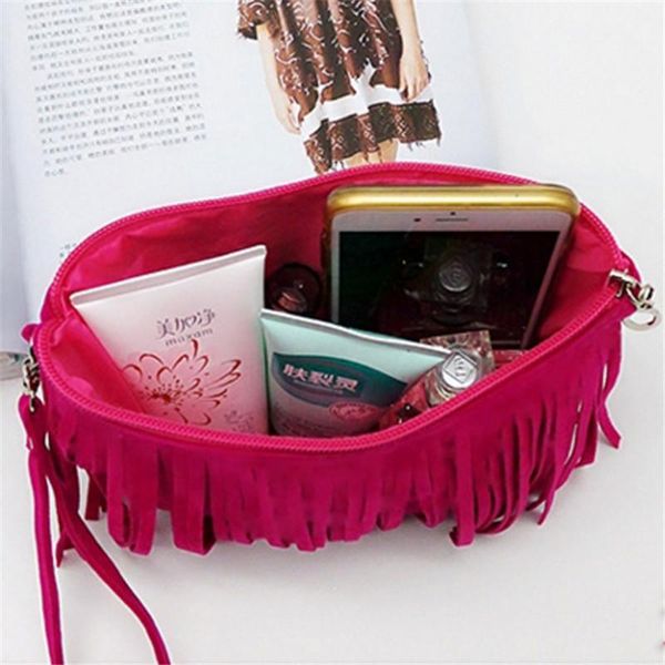 

fashion women make up bag cosmetic bag fleece fabric organizer toiletry beauty case kits storage tassel handbag lady