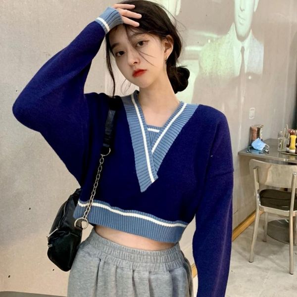 

women's sweaters fresh chic hit color design woman fall 2021long sleeve elastic knitted sweater korean fashion sweet pullover, White;black