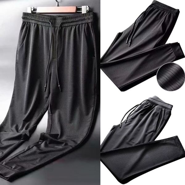 

men's pants summer casual fitness sports quick-drying breathable ice silk straight thin section, Black