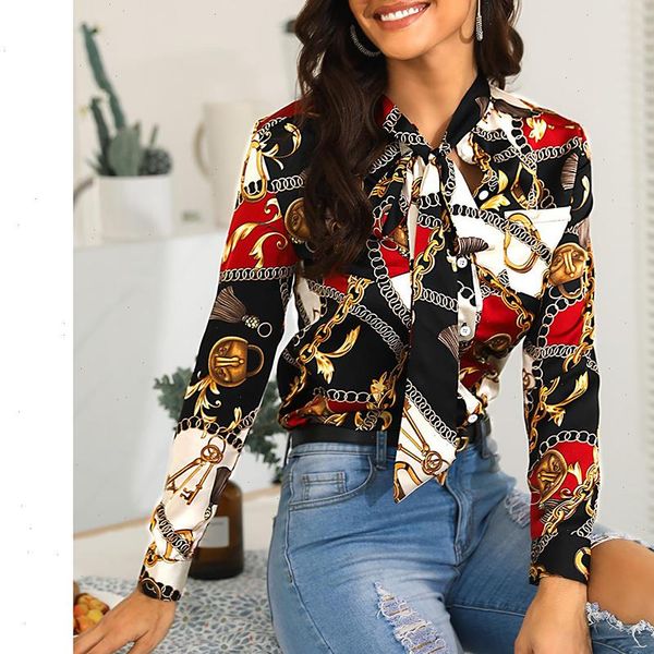 

new fashion womens clothing 2021 womens new fashion print long sleeved shirt casual single breasted chiffon shirt drop shipping, White