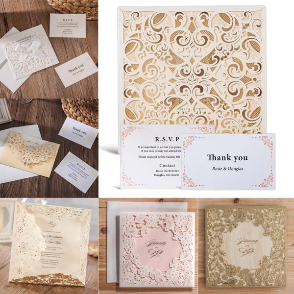 

greeting cards 1pcs laser cut wedding invitation with envelopes rsvp and thank you for bridal shower engagement birthday invites