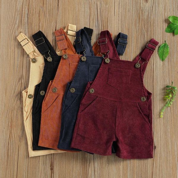 

1-5y toddler kids baby girl sleeveless solid color pocket corduroy overalls jumpsuit one pieces children clothes, Blue