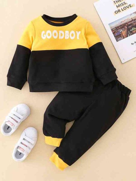 

baby letter graphic two tone sweatshirt & sweatpants she, White