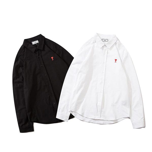 

men's casual shirts fashion long black and white chest a love embroidered shell button oxford street high-quality shirt, White;black