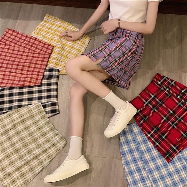 

7color korean harajuku plaid womens skirt summer short mini high waist female, Black