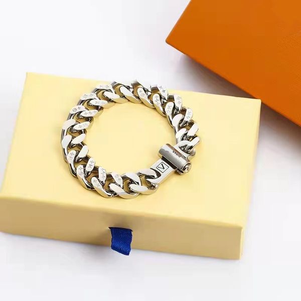 

street fashion l home link chain bracelet stainless steel shiny silver men and women couples party to send lover jewelry v-shaped design doe, Black