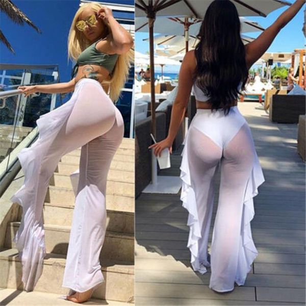 

bikini cover up women capri mesh sheer plus size swimwear bathing pants trousers swimsuit beachwear swimming suit, Black;white