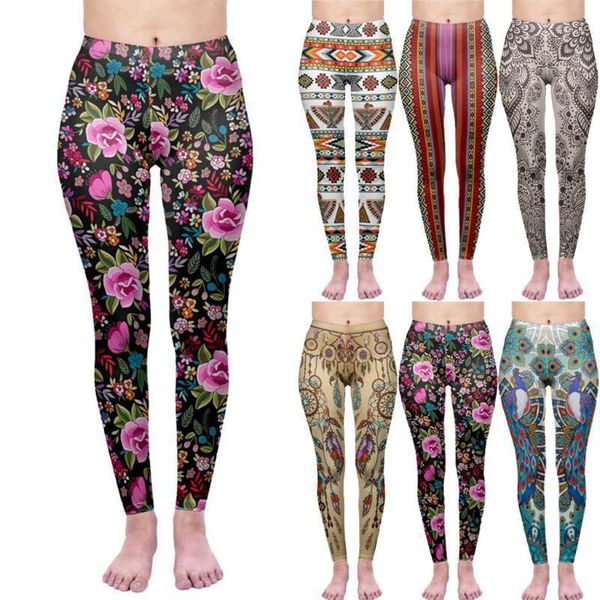 

est 2021 women print leggings running stretch sports yoga pants trousers high waist push up tight fitness sportswear outfit