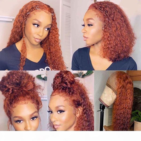 

ginger wig orange 13x4 lace front human hair wigs 180% remy curly deep water wave wig colored glueless preplucked with baby hair, Black;brown