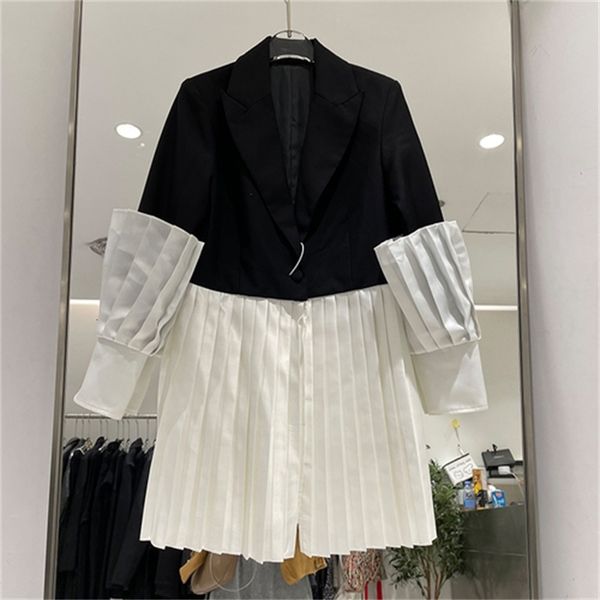 

2021 spring black-and-white korean style suit lady mid-length wearing blazer jacket yihu, White;black