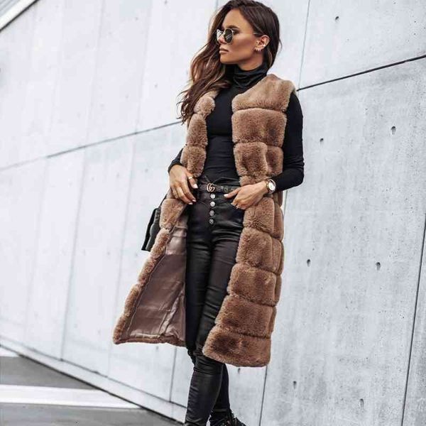 

women's vests women autumn solid color artificial fur vest coats winter casual warm round neck sleeveless jackets long tank o, Black;white