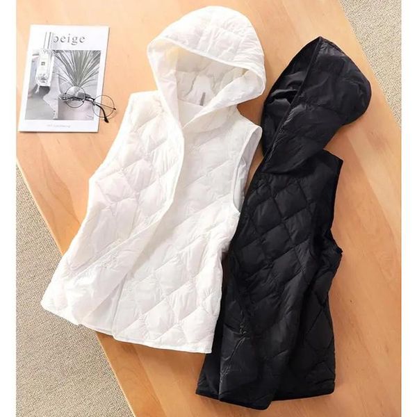 

women vest autumn and winter down cotton coat thin 2021 new hooded sleeveless outer wear, Black;white