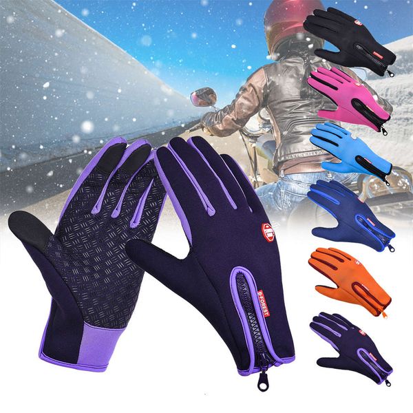 

winter warm touch screen cycling outdoor sports windproof driving riding ski motorcycle gloves men women full finger, Blue;gray