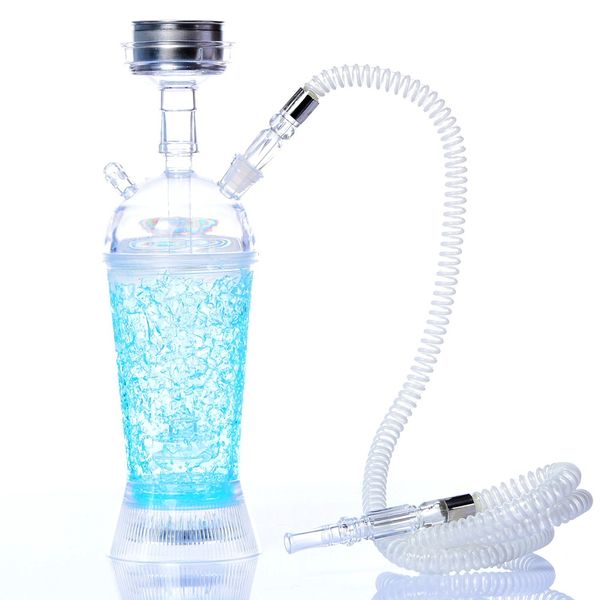 Acryl Shisha Shisha Set Mini Bunte LED Licht Glas Rauchen Wasserpfeifen Tragbare Narguil Cup Kit Mit Schlauch Edelstahl Holzkohle Schüssel