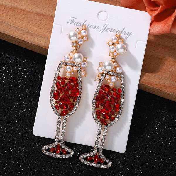 

fashion creative banquet party exquisite new super flash inlaid diamond pearl wine cup earrings, Silver