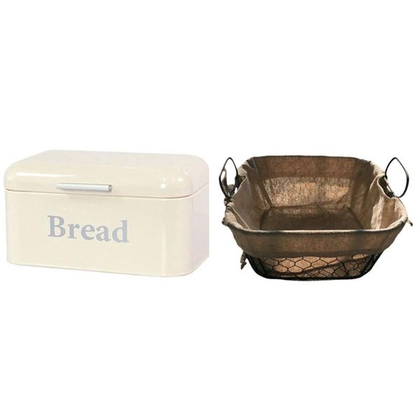 

storage baskets bread box cupboard iron snack white & metal art industrial style kitchen basket