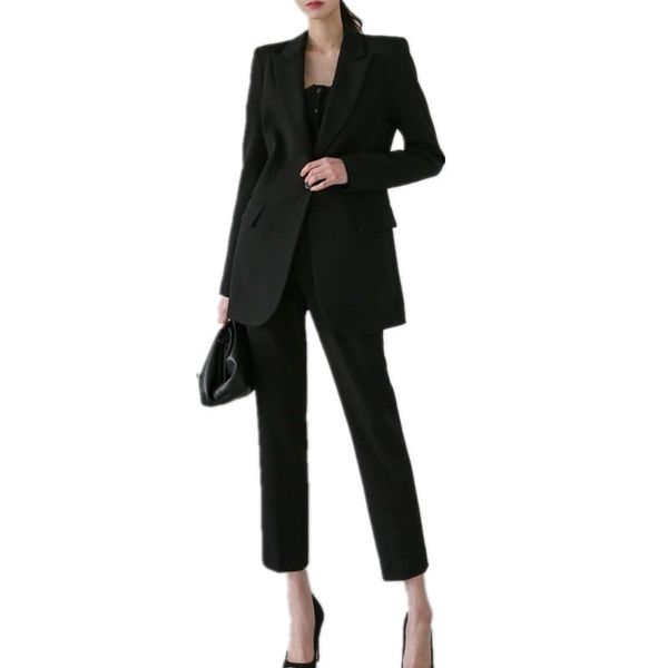

women's two piece pants plus size -5xl elegant female suits autumn and winter high-quality ladies jackets two-piece slim trousers, White