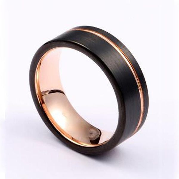 

wedding rings bicolor black rose gold band 100% tungsten men 8mm alliances fashion jewelry for women, Slivery;golden